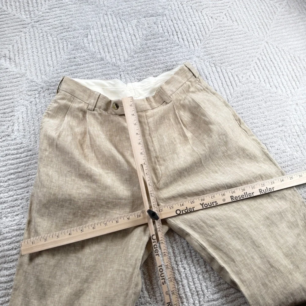 Jos A Bank Linen Trousers Mens 33x32 Tan Traveler Pants Old Money Resort VTG 90s